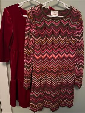 Hanna Andersson Chevron Knit  Copper Key Velvet Dress Bundle